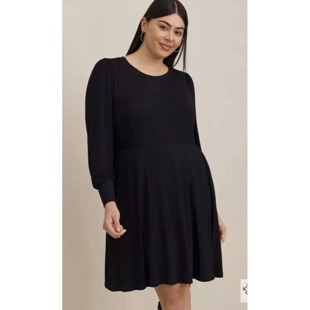 Torrid Super Soft Mini Jersey Skater Dress Puff Sleeve Size 3 Black Stretch